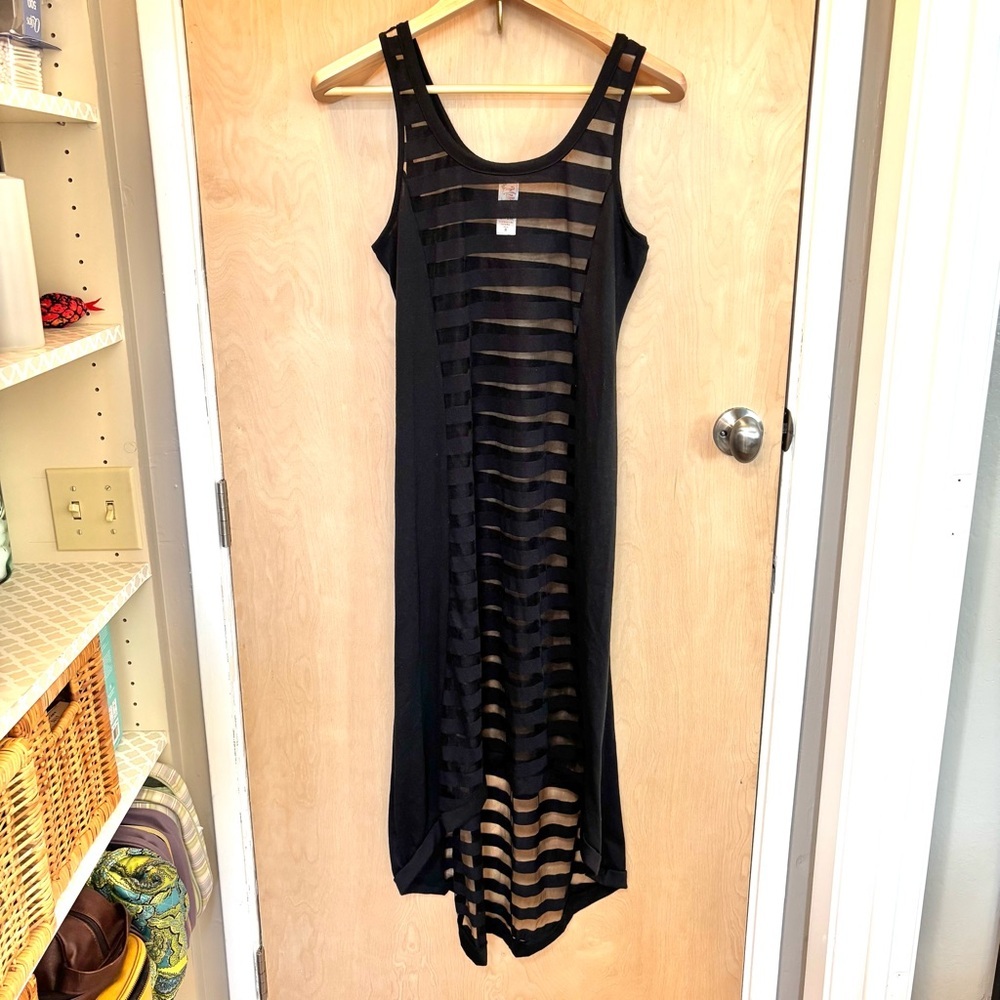 Miken Swim Black Sheer Cover-Up Size Small Bodycon Festival Stripes High Low Hem